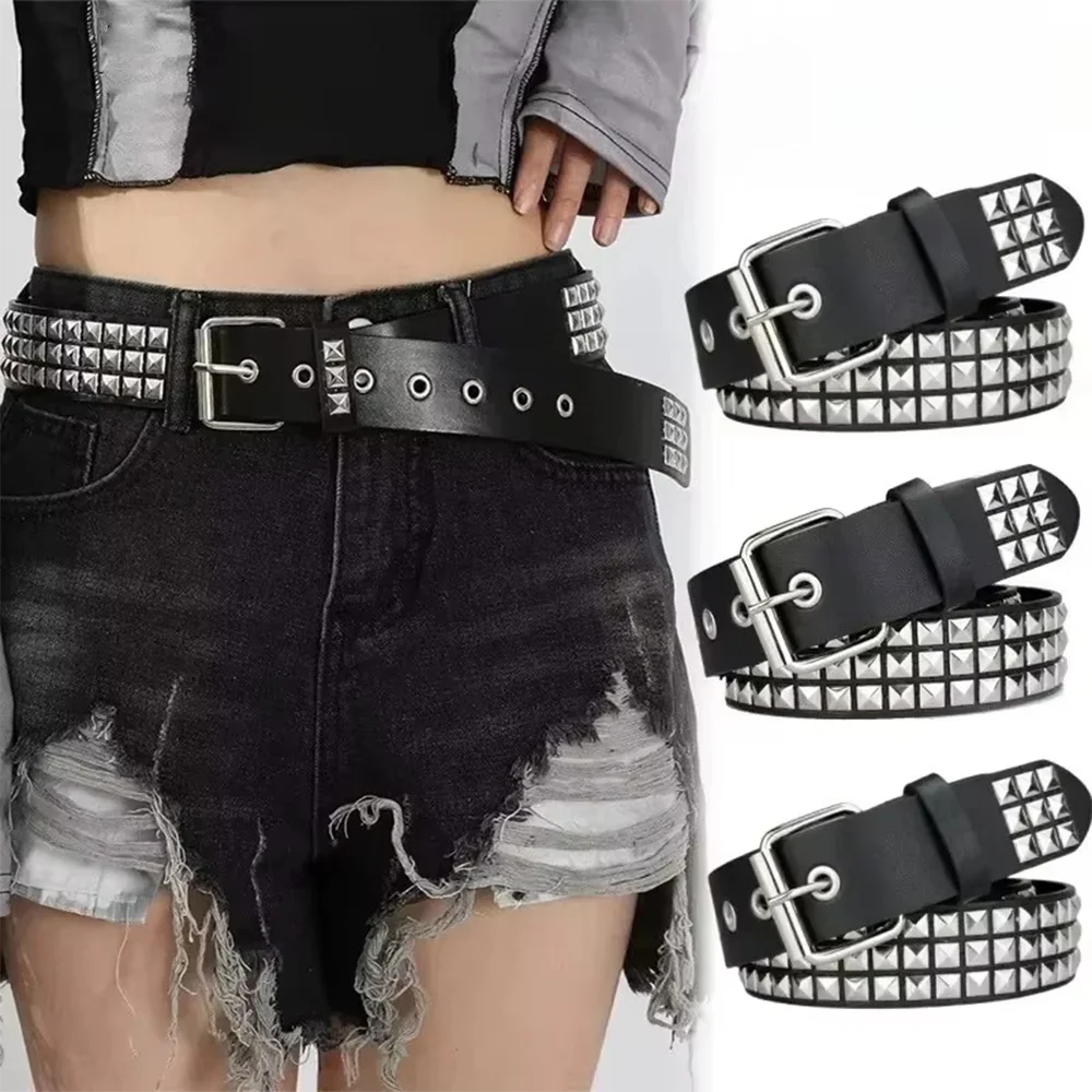 Square Bead Rivet Belt Metal Pyramid Belt Men And Women Punk Hardware Jeans Belt Fashion Y2k Belt Designer Belt Women's Belts
