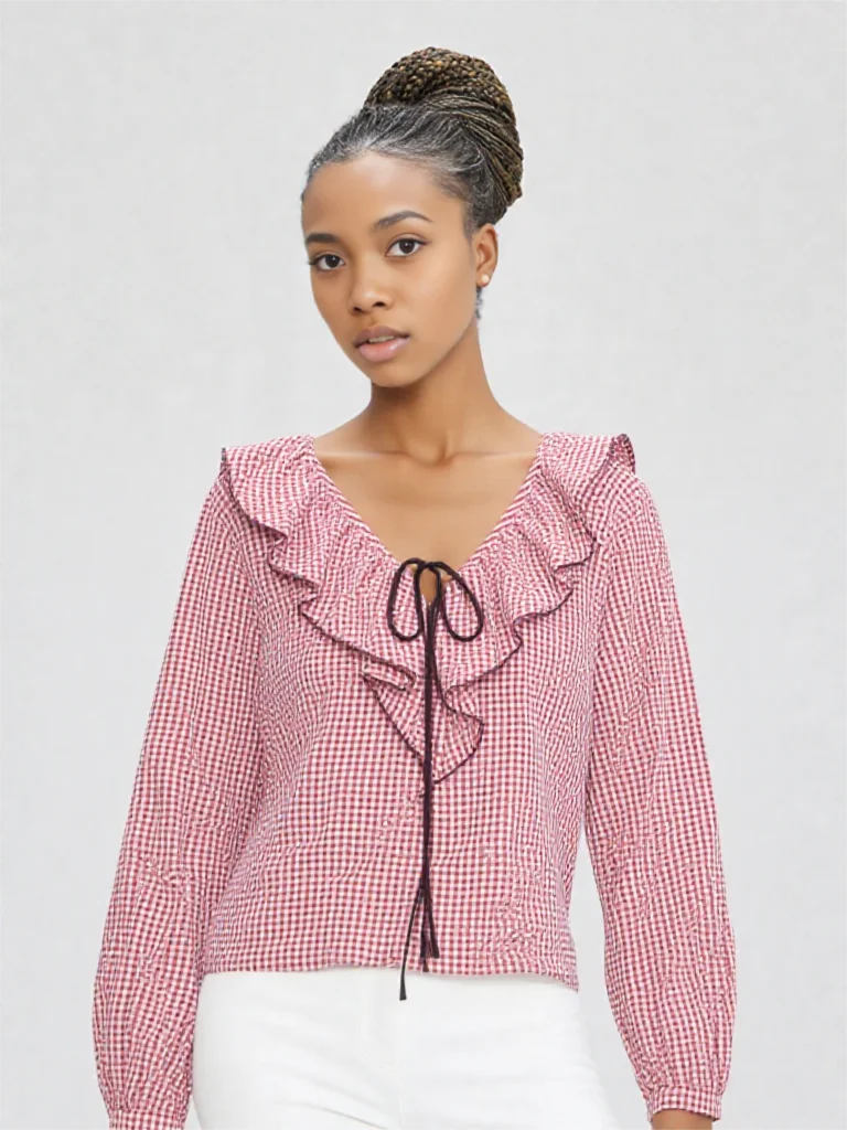 

Women's Shirt Fall 2026 New Red Check Long Sleeve Stacked Decoration Pastoral Collegiate Shirt Casual Fashion Lively Personality