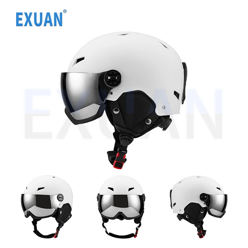 Adult Warm Skiing Helmet Silver Plated Lens Helmet Outdoor Sports Protection ABS Cycling Helmet Protective Gear Skating Helmet