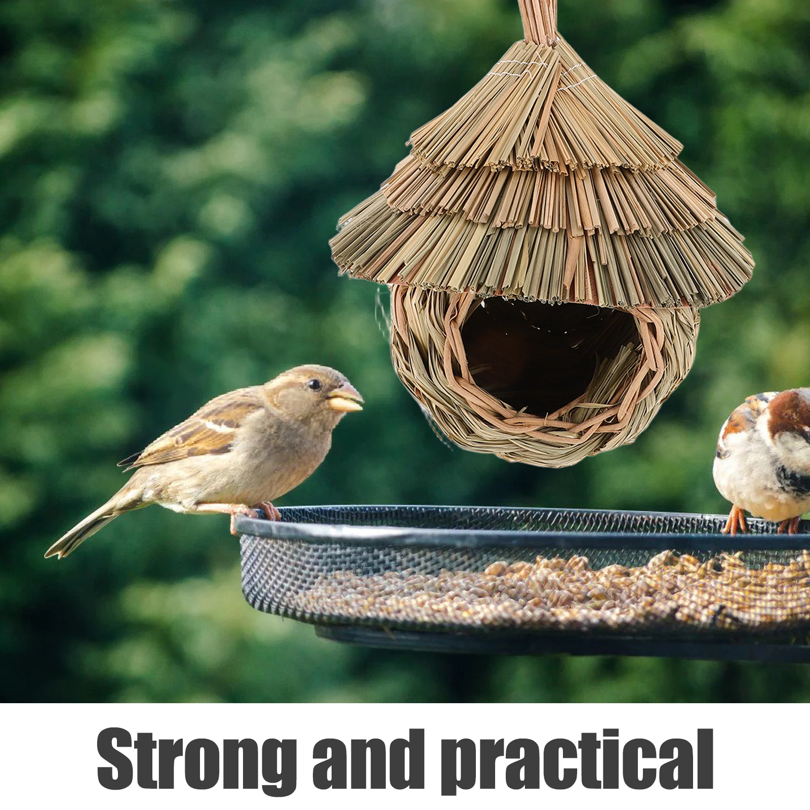 

Hand-woven Bird Bird's Nest Ornament Artificial Birds Hanging Swing Straw Hummingbird Garden
