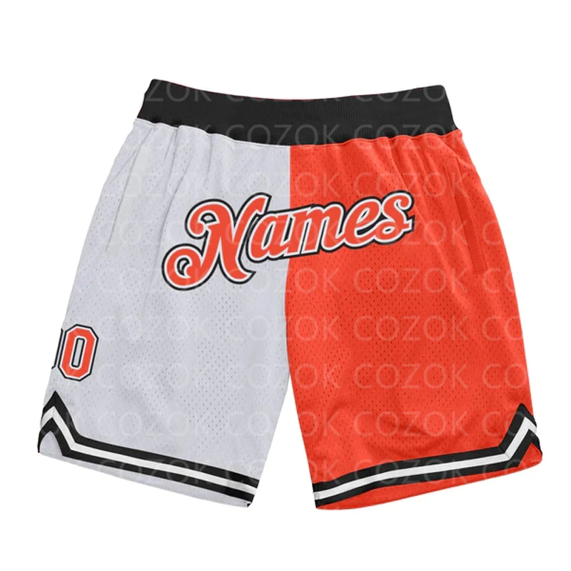 

Custom White color splice Authentic Basketball Shorts 3D Printed Men Shorts Your Name Mumber Quick Drying Beach Shorts
