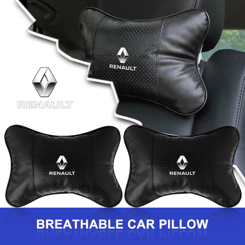 1/2 piezas de almohada de cuero para reposacabezas de asiento de coche, accesorios para Renault Koleos Clio Laguna 2 Megane 2 3 Duster Logan