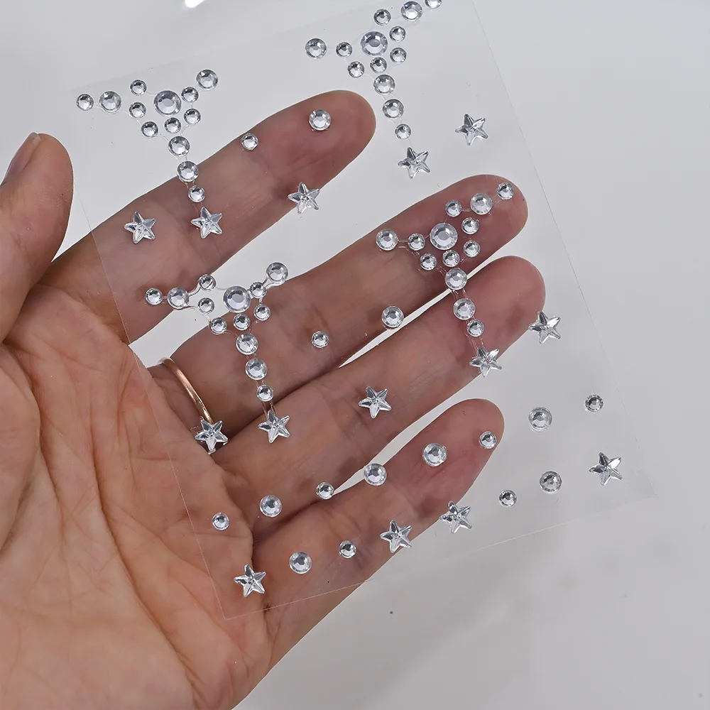 1 Stücke 3D Hohl Stern/Herz Gesicht Edelstein Tattoos Aufkleber Selbstklebende Kristall Schmuck Tattoo DIY Auge/körper Make-Up Dekor Strass * – Detail 10