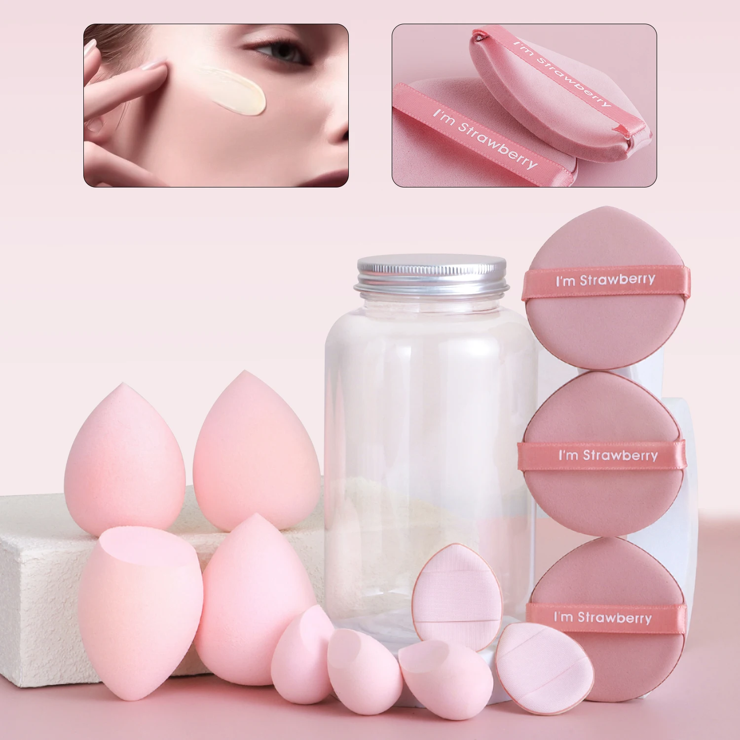 Mélangeurs de beauté de 12 bouteilles, comprenant 4 coussins d'air en éponge de maquillage, mini coussins d'air pour le pouce en éponge de maquillage, fond de teint mélangé