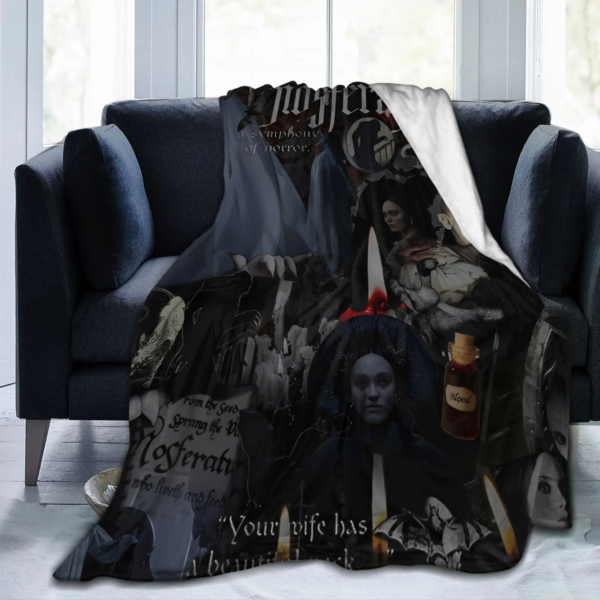 Nosferatu Vampire Dracula Knitted Blankets Horror Movie Halloween Flannel Throw Blankets Home Couch Portable Soft Warm Bedspread
