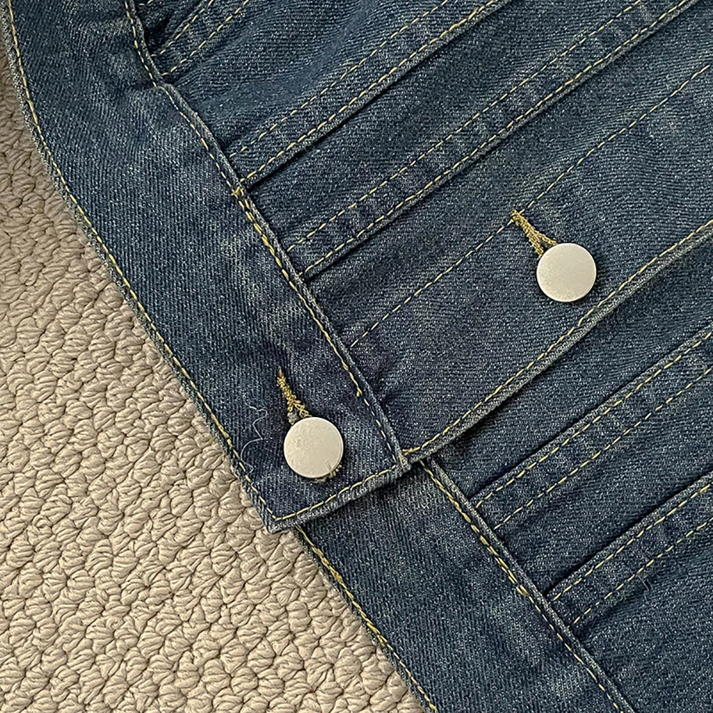 سترات نسائية قصيرة عصرية من قماش الدنيم على الطراز الكوري أنيقة بلون سادة معاطف بياقة مقلوبة للخريف ملابس خارجية من جان مناسبة تمامًا #4