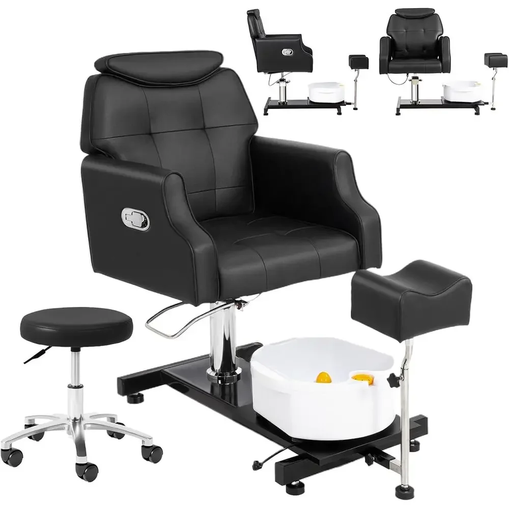 

Pedicure Chair w/Stool & Bubble Massage oot Bath, 360° Rotation Hydraulic Adjustable Seat, Pedi Station or oot Nail Tech Beauty