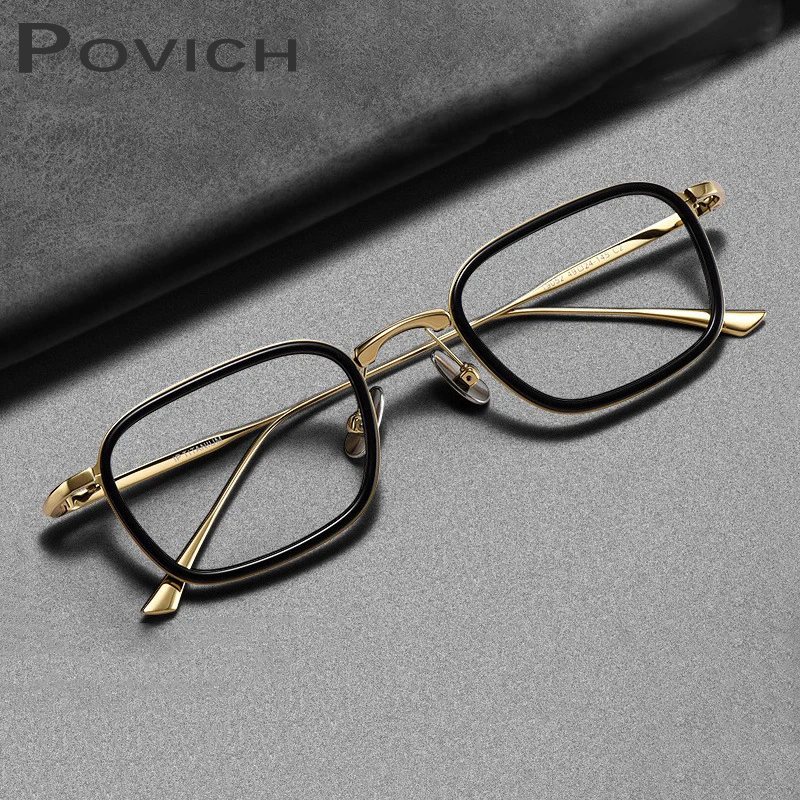 

POVICH Ultra Light Titanium Glasses Acetate Eyewear Men's Eyeglass Frame Myopia Reading Prescription Optical High Quality