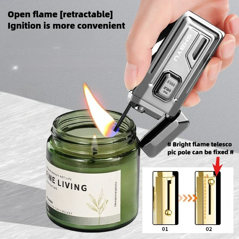 Innovative Electronic Induction Windproof Red Flame Lighter, Open Flame Retractable Igniter, Personalized Double Flame Lighter