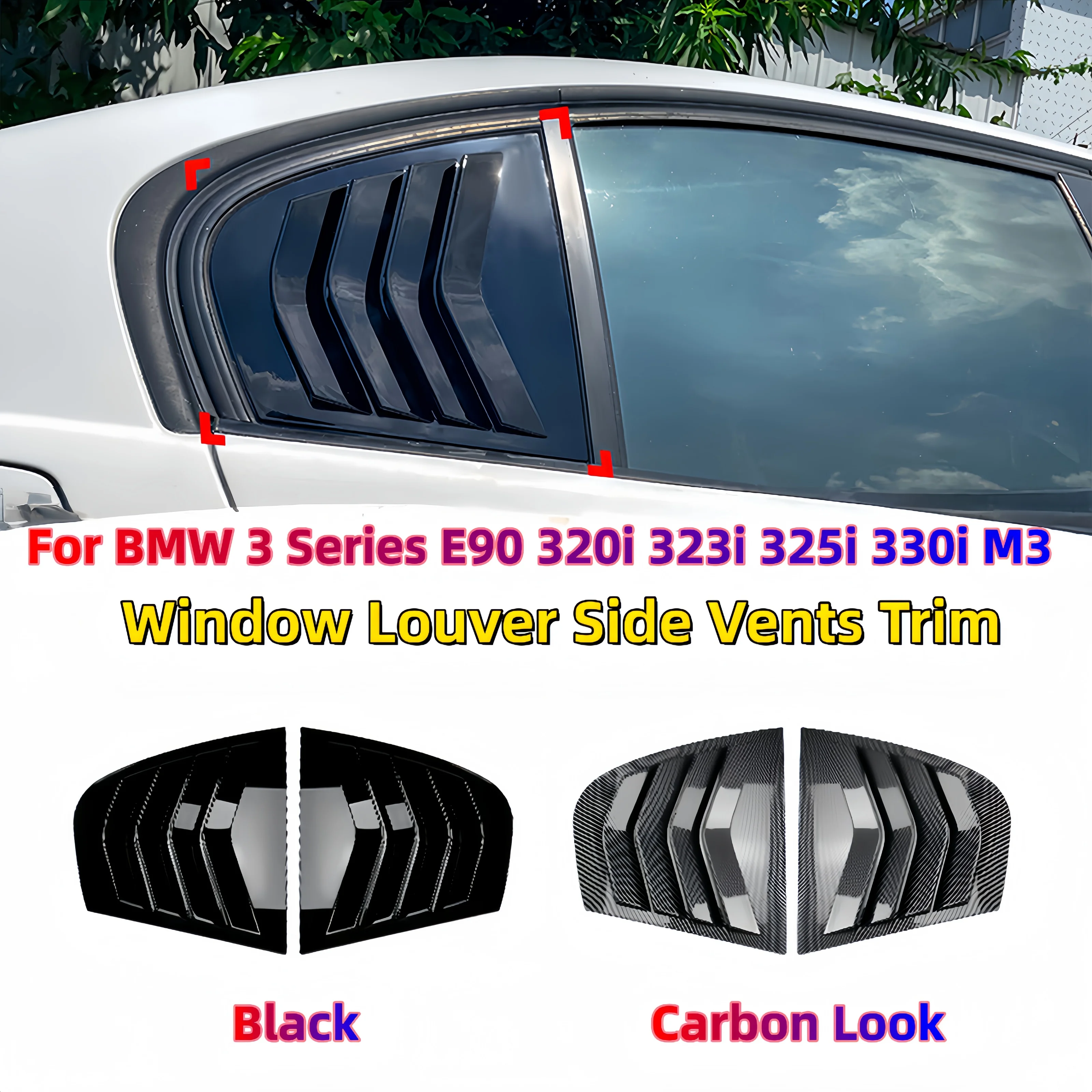 

For BMW 3 Series E90 320i 323i 325i 330i M3 Car Rear Window Shutter Cover Trim Window Louver Side Vent 2005-2011
