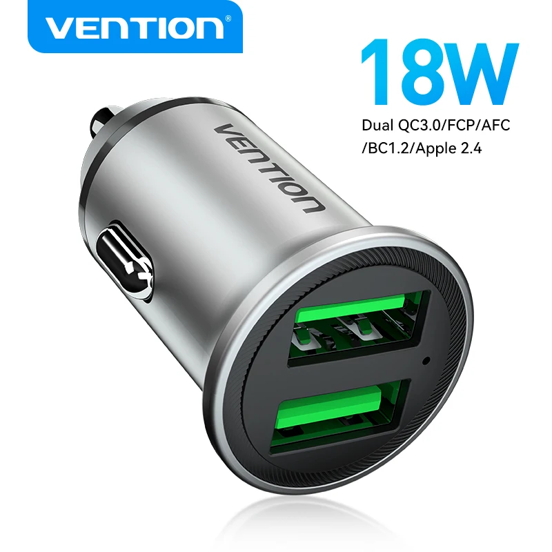 Vention Car Charger 30W Dual USB Charger for Xiaomi Redmi Note 10 iPhone Quick 3.0 Fast Charge for Samsung QC 3.0 Phone Charger