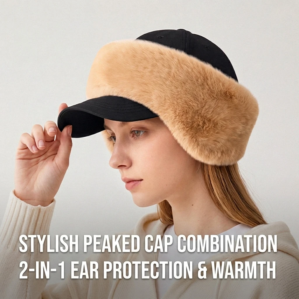 Ear Flaps Women Winter Warm Plush Lined Faux Rabbit Fur Windproof Hat Cover for Outdoor Commute Skiing Comfortable All Day Wear