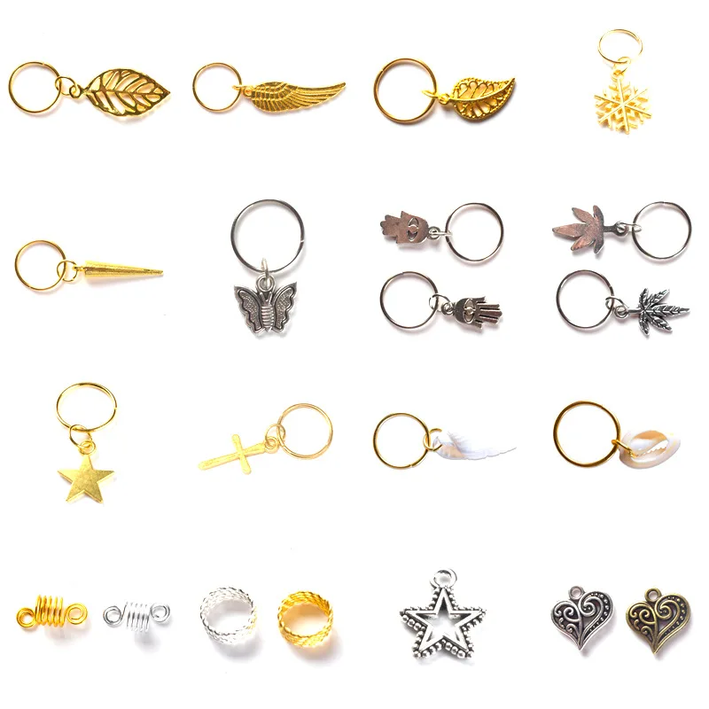 5Pcs Metal African Hair Rings Beads Star Leaves Shell Pendant  Dreadlock Beads Clips Charms Hair Accessories Braid Styling Tool