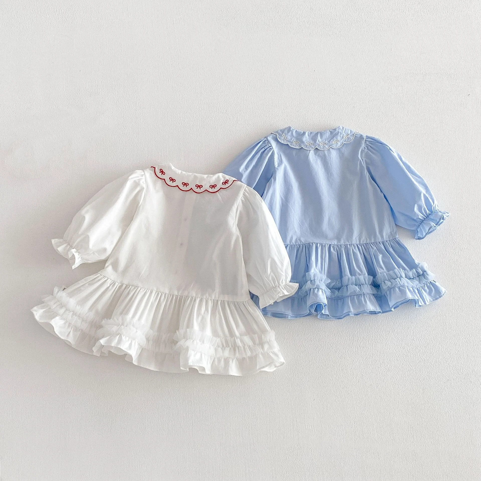 

2026 Spring Infant Short Shirt Dress for 0-5T Girls Korean Style Embroidered Peter Pan Collar Baby Girls Princess Skirt Dress