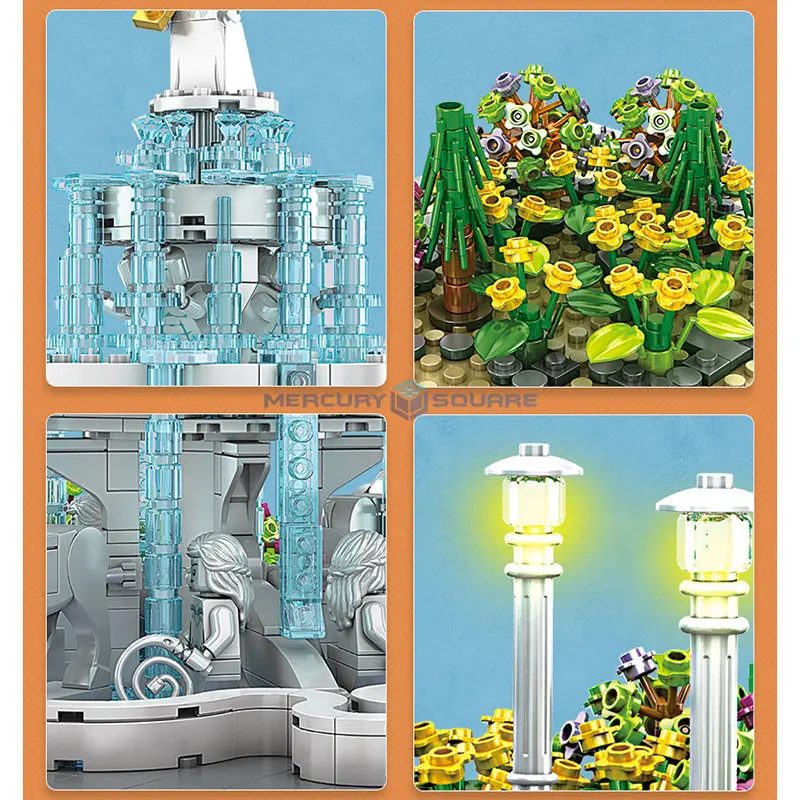 Angel Square Fountains Model Building MOC 16003 City Town Park Scene Module Blocks Bricks Toy Set Creative Gift for Boys Girls