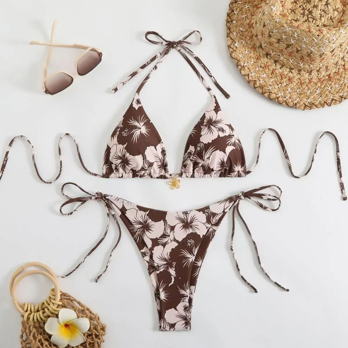 

2026 New Sexy European and American Beach Bikini Foreign Trade Split Swimsuit High Waist Surfing Sports Swimsuit Set Outdoor