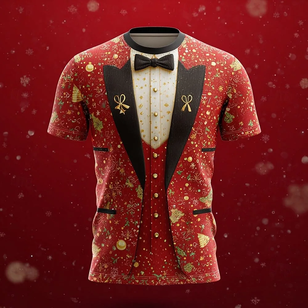 عيد الميلاد الرجال تي شيرت ثلاثية الأبعاد مطبوعة عادية كم قصير تيز الشارع موضة طاقم الرقبة البلوز الذكور المتضخم الملابس البلوز #3