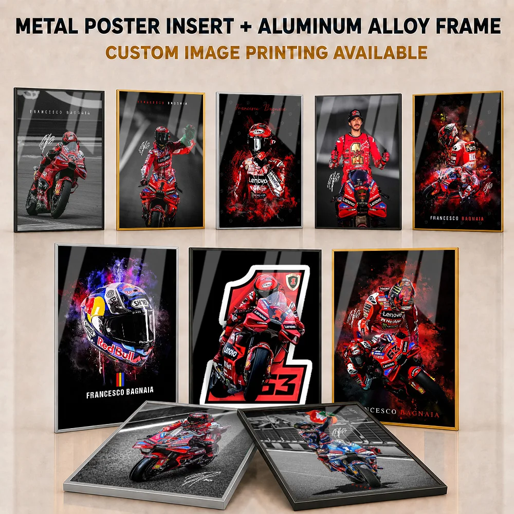 Francesco Bagnaia Framed Metal Print Customized Photo High Speed Championship Style Wall Art For Garage Sports Enthusiast Gift