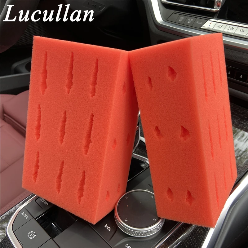 Lucullan High Density Car Wash Sponge -Orange Square Shaped Clean Tools Strong Soap and Water Absorbency