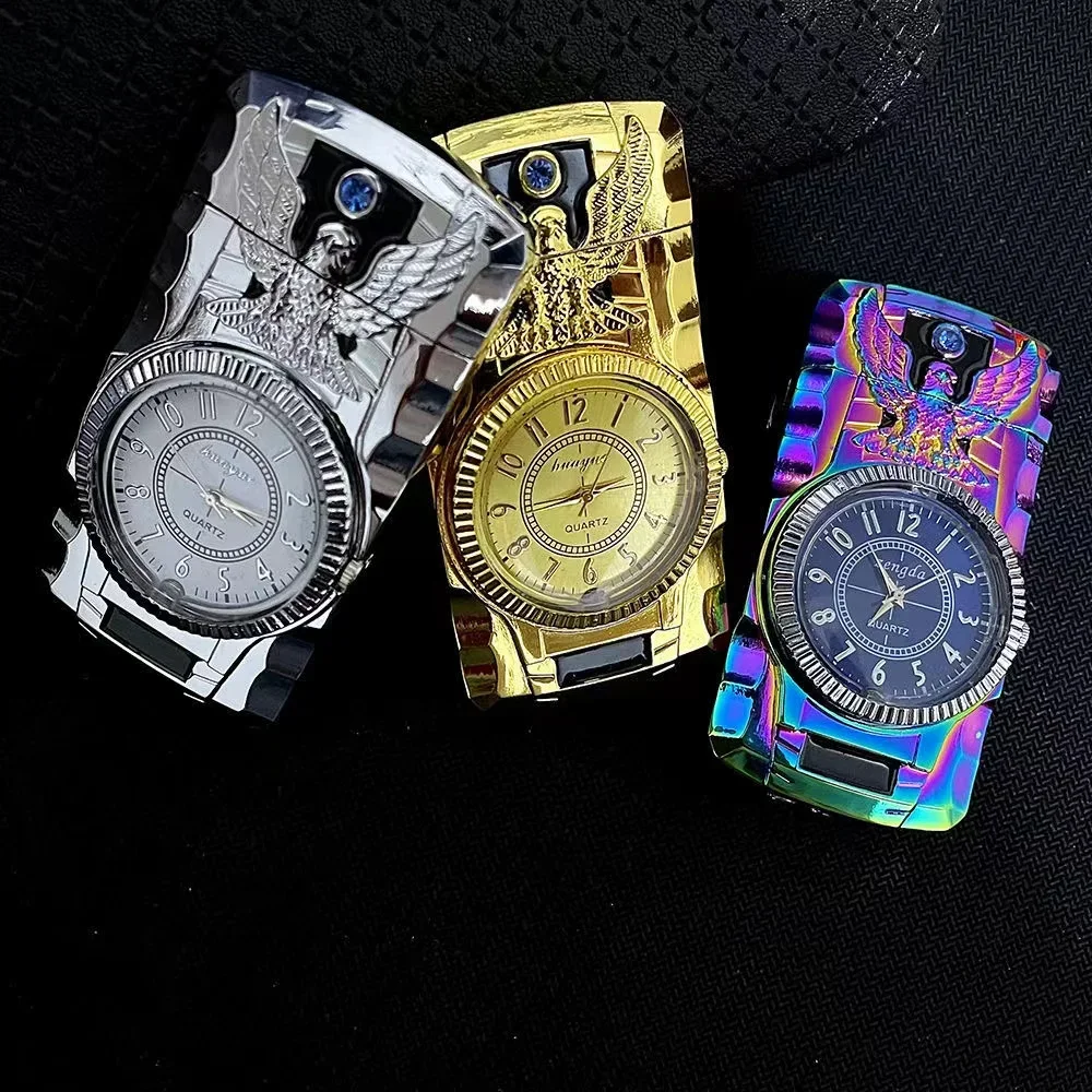 Luxury Gold Watch Lighter Flash Turbo Butane Gas Windproof Lighter Cigar Cigarette Metal Lighter 1300 C Refill Petrol