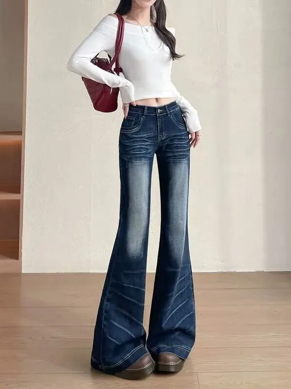 American Style Low Waist Bell Bottom Jeans Women's New 2026 Sexy Slimming Floor Length Hoof Denim Pants
