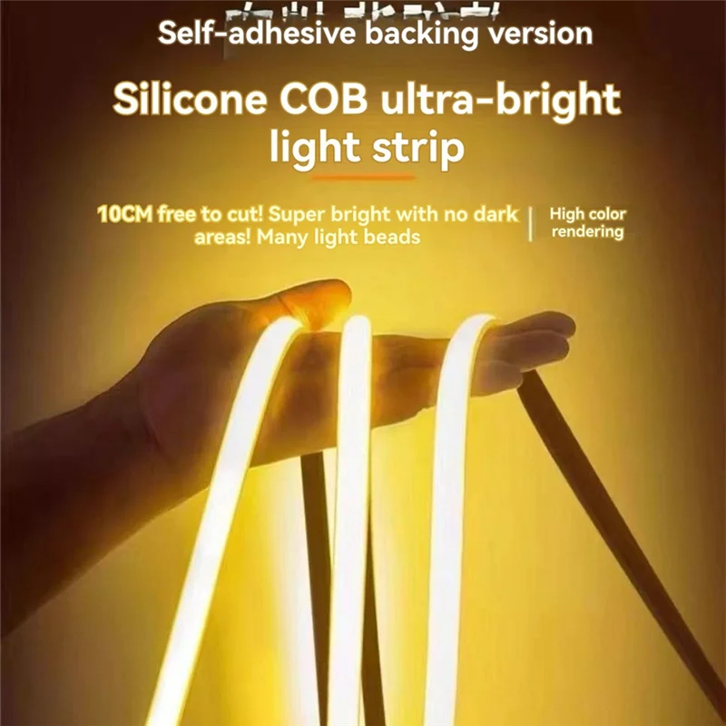 Outdoor 220V COB Flexible Light Strip 10M Super Bright LED Self-Adhesive Linear Light 240 Lights Per Meter EU Plug