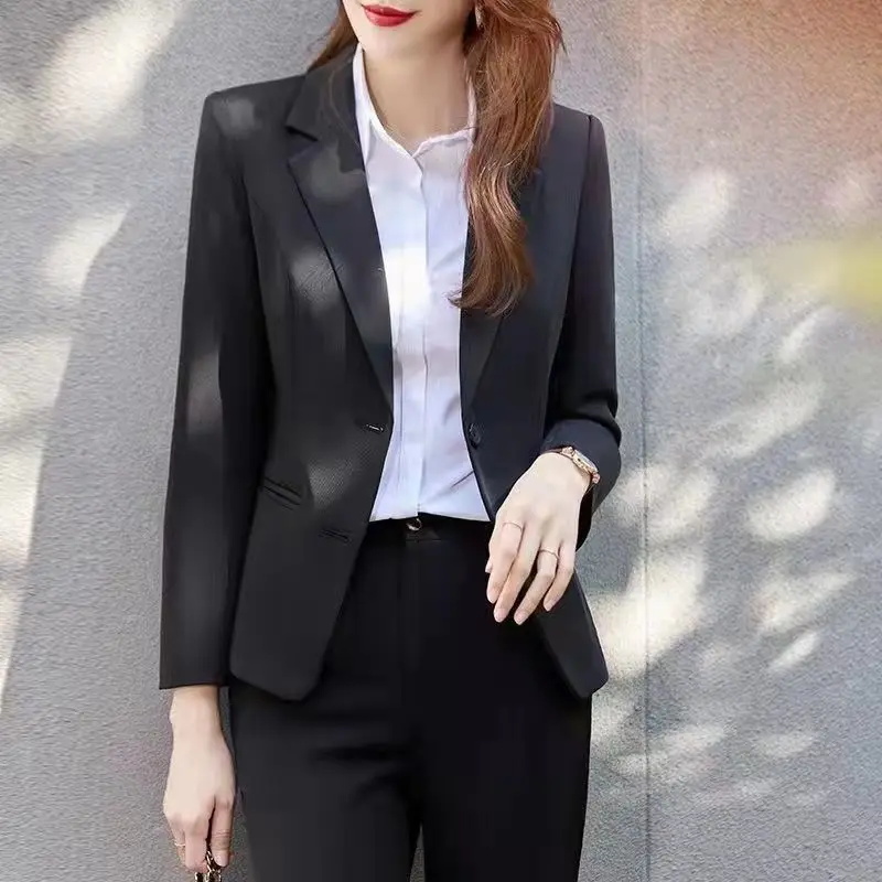 Imagem -04 - Vestuário Feminino Formal Bolsos Botão Sólido Entalhado Magro Negócios Casual Blazers Primavera Verão Outono Fino Escritório Senhora Cabolsa