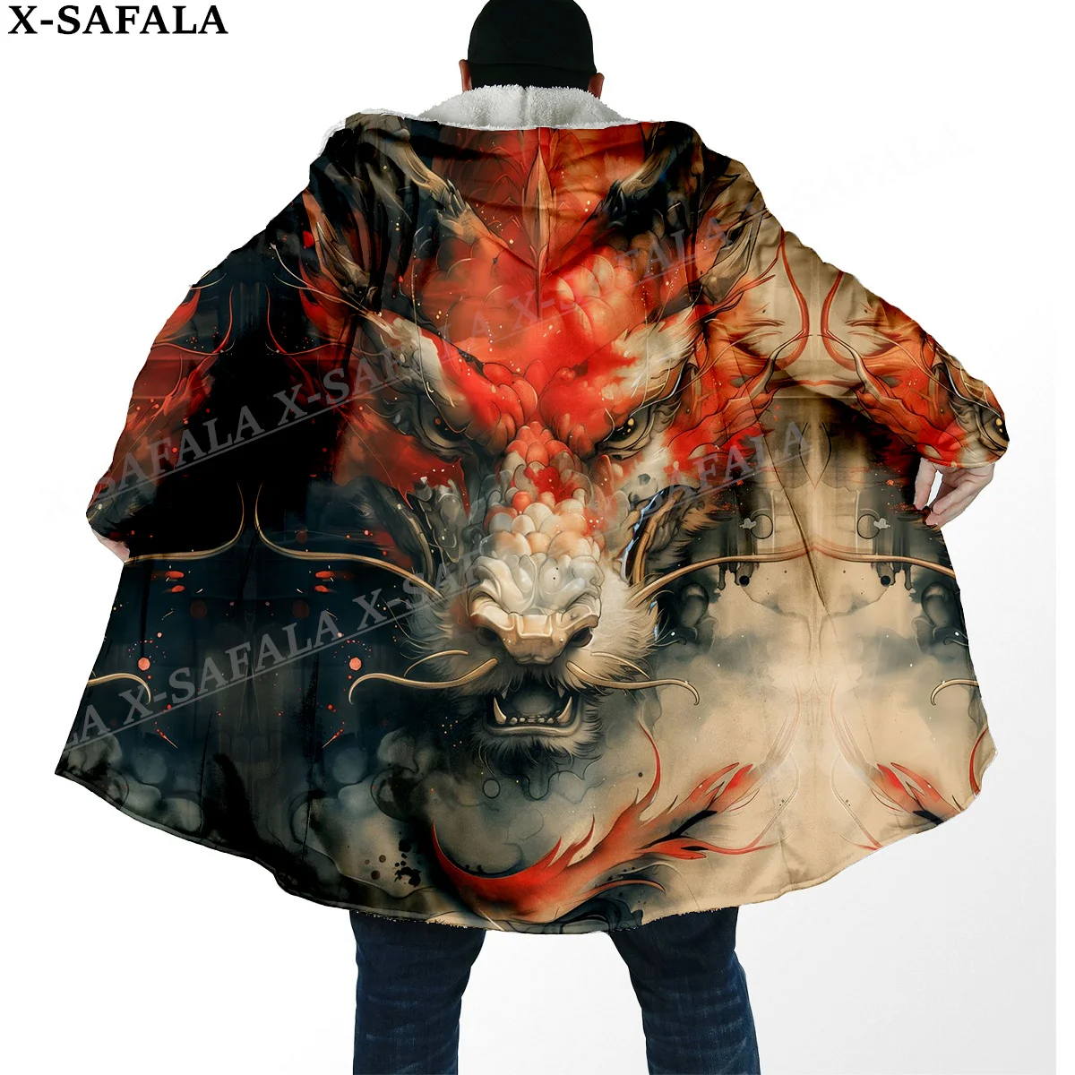 Mythology Dragon Yin And Yang Spirit Thick Warm Hooded Cloak Men Overcoat Coat Windproof Fleece Cape Robe Hooded Blanket-11