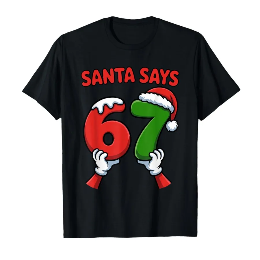 Camiseta divertida con estampado de dibujos animados de Papá Noel dice seis y siete vacaciones de Navidad 67 Meme para mujer, camisetas de manga corta, ropa