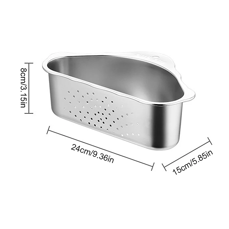 Stainless Steel Triangle Drain Basket Kitchen Sink Filter Shelf Fruit Vegetable Drainer Storage Rack Basket Bar With Suction Cup