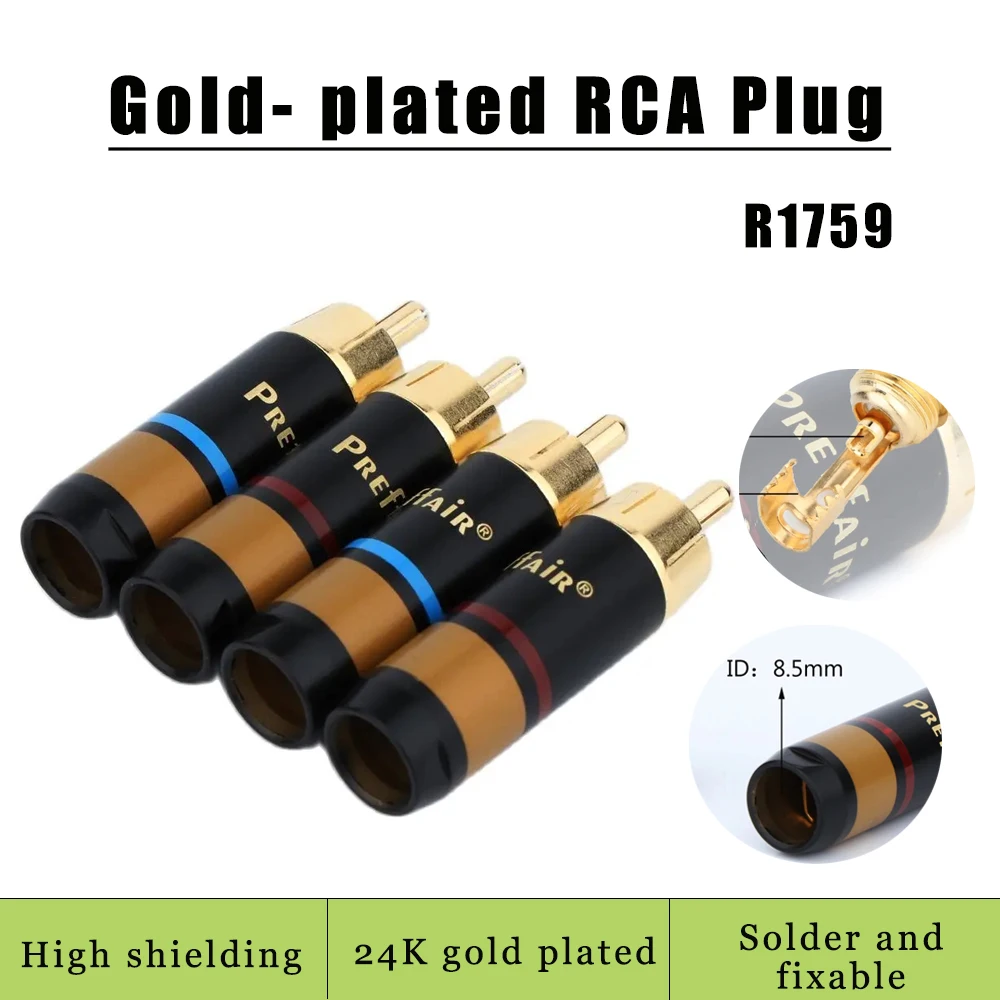 4PCS RCA Plug Luxury Copper Male Connector Gold Plated Soldering Plug Speaker Cable Wire Connector for 6/8mm cable Adapter