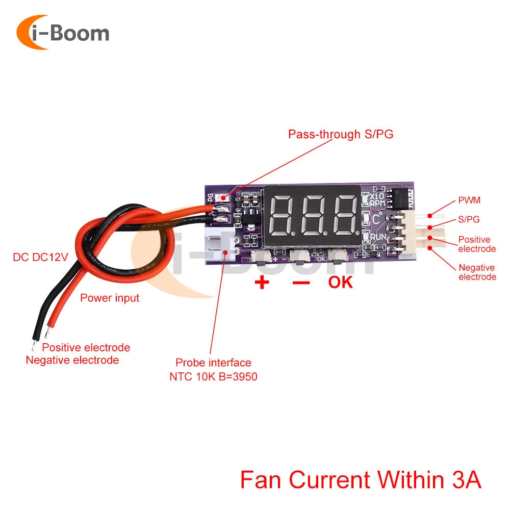 12V PWM 4 Wire Temperature Speed Controller Governor Module Temperature RPM LED Display Cooling Fan Control Switch