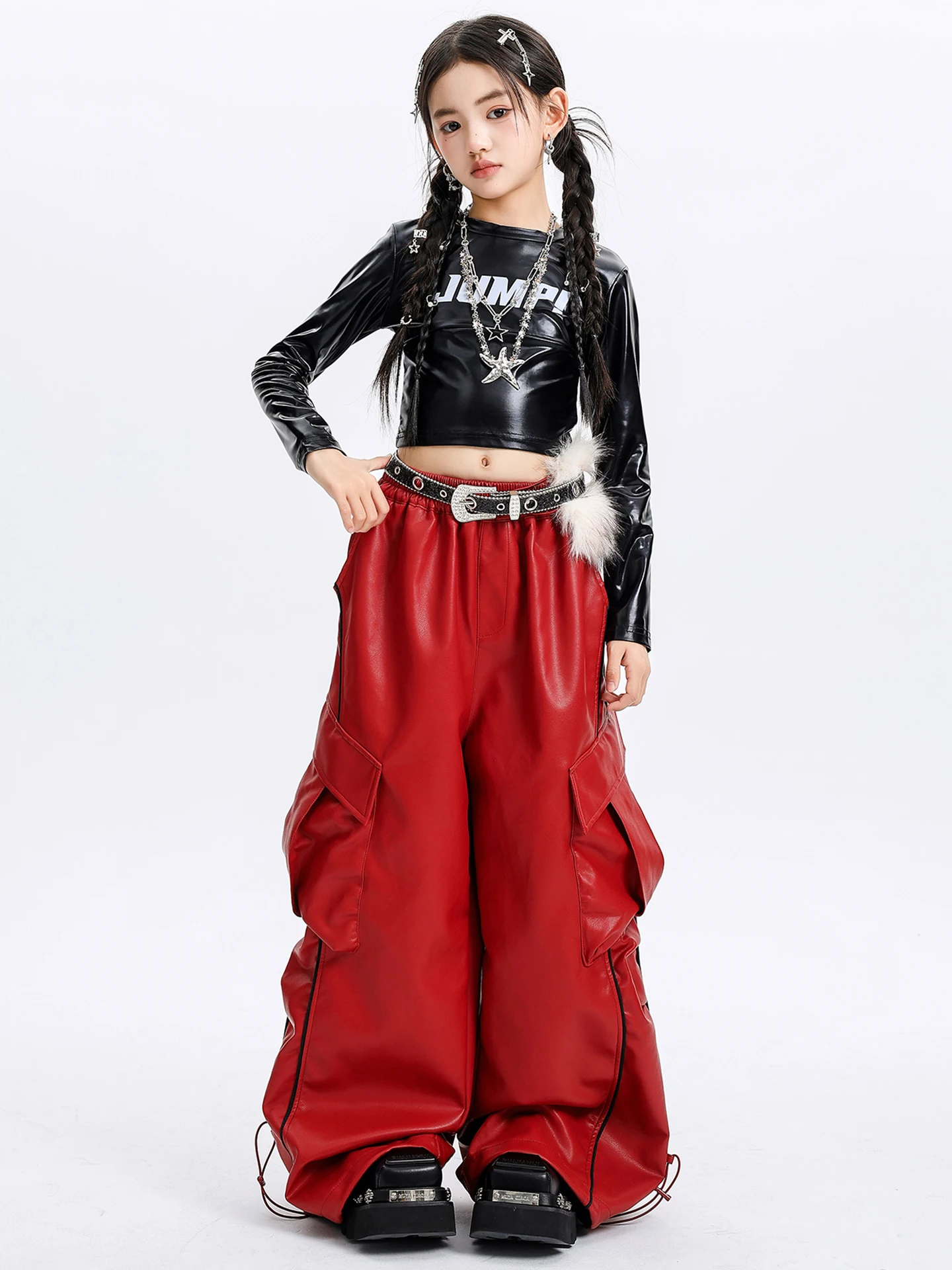 2025 preto brilhante topo caugo calças roupas de dança jazz roupas desempenho kpop meninas equipe hiphop trajes dança rua dql12143