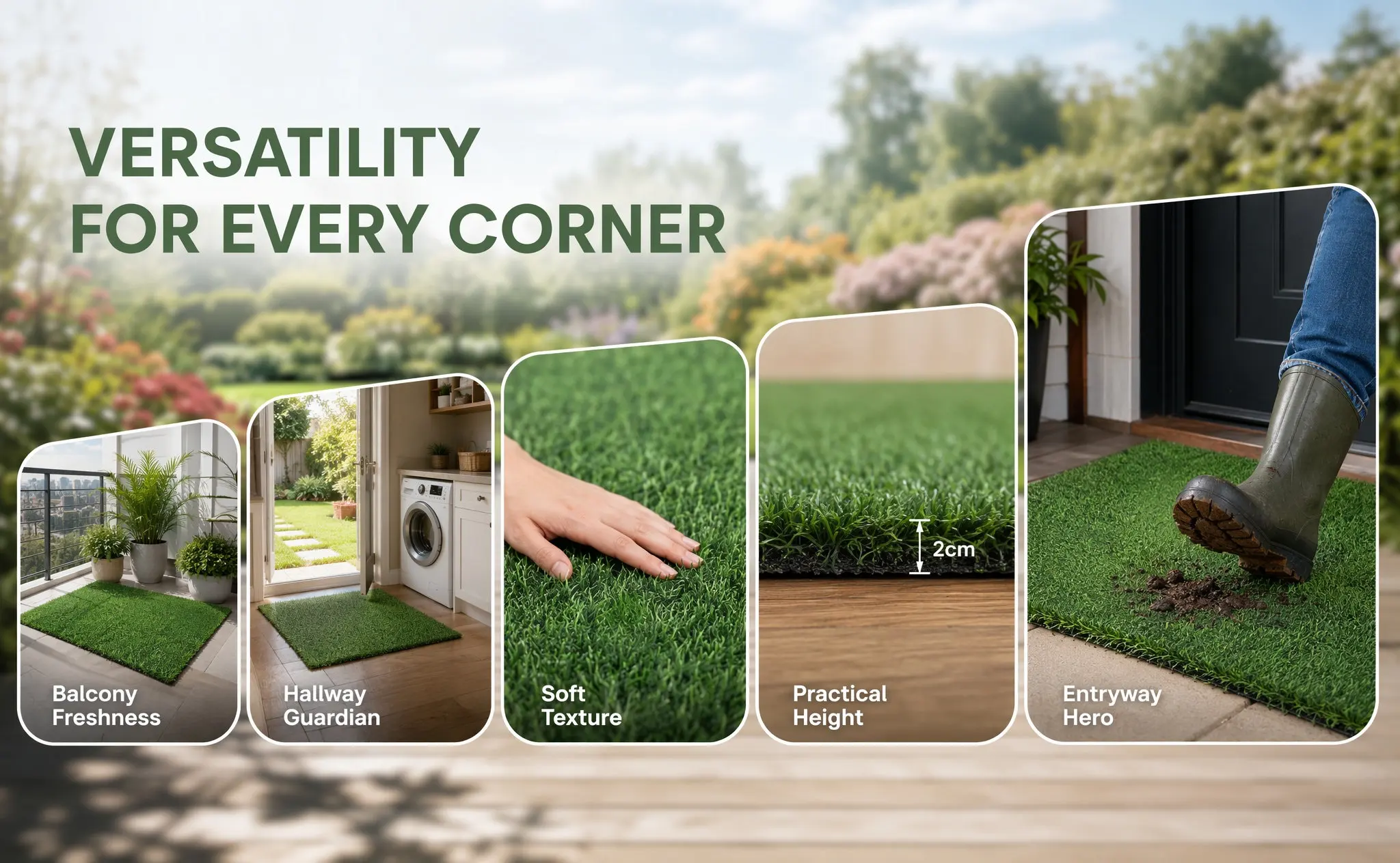 Artificial Grass Door Mat Natural Turf Front Door Rug Outdoor Floor Mat Non Slip Artificial Grass Rug for Entryway Garden