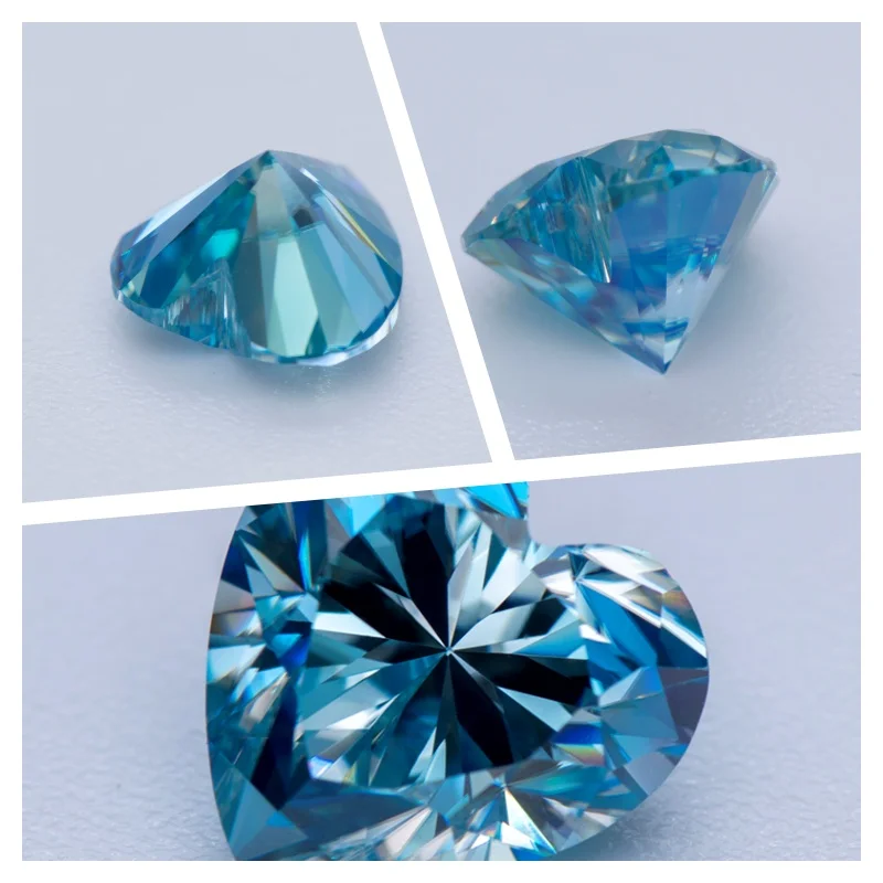 Pedra moissanite em formato de coração, pedra preciosa de múltiplas cores para materiais avançados de fabricação de joias, testador de diamante com certificado