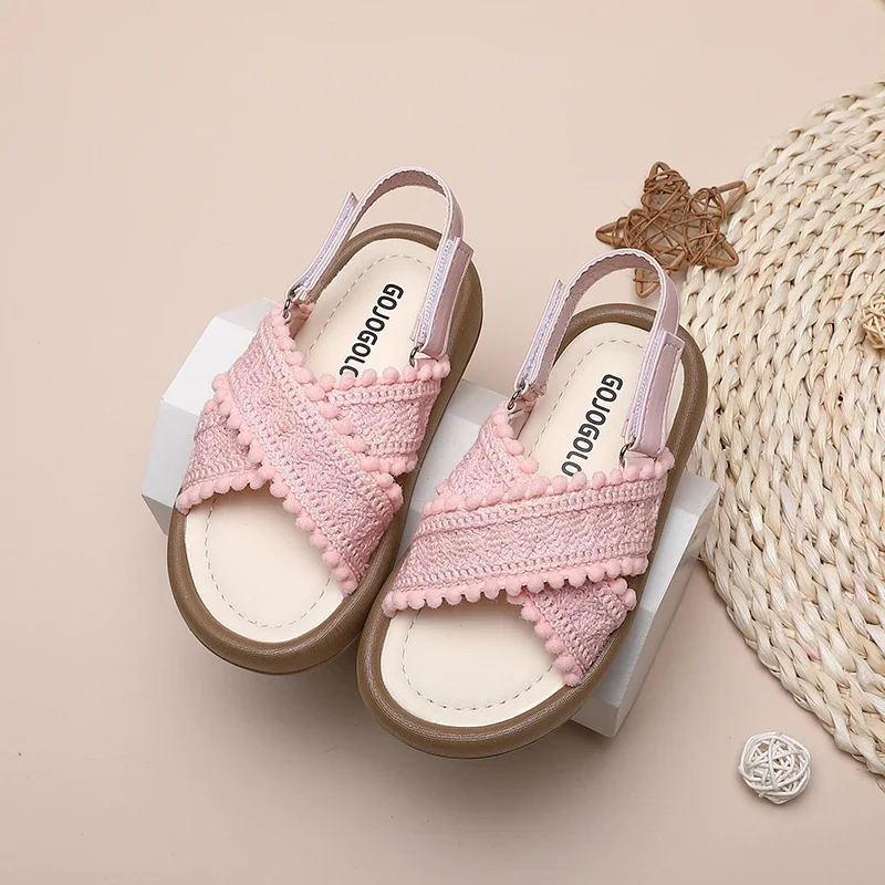 Sandalias de estilo étnico para niñas, sandalias de Punta abierta, informales, de princesa, fondo suave, versátiles, para playa, Verano