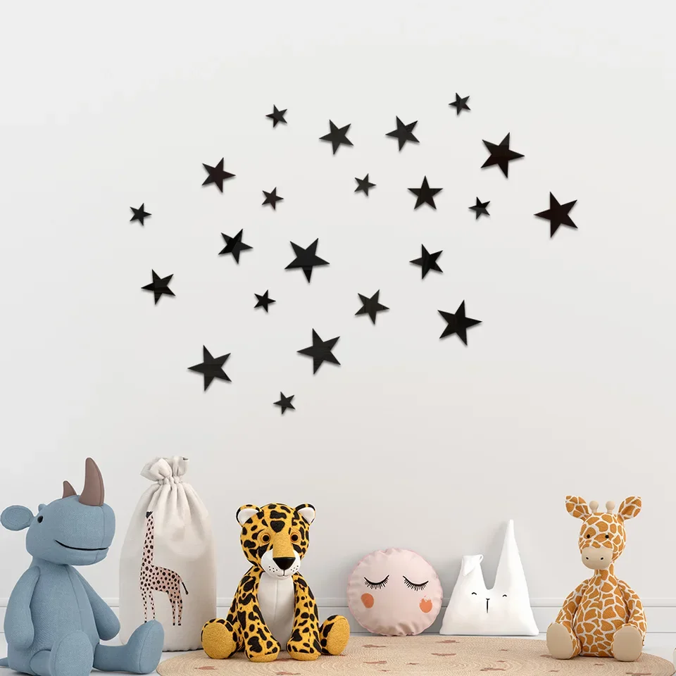 3D star-shaped acrylic mirror decal set for walls waterproof self-adhesive modern home decor multi-size pieces versatile tile fu - view 5