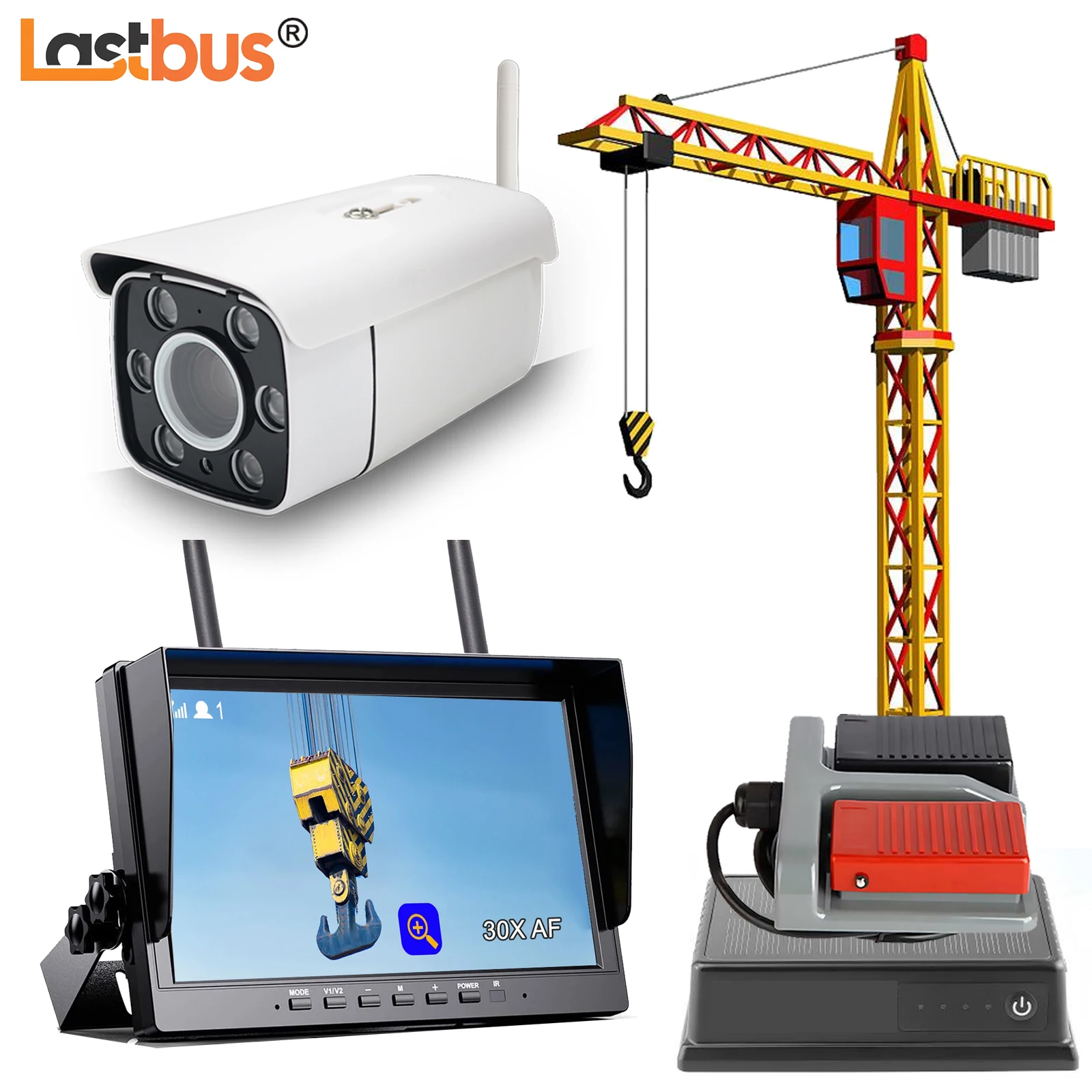 

Lastbus Tower Crane Wireless Camera 1080P 30x Optical Zoom 10.1" IPS Screen DVR Monitor For crane/tower crane/forklift/Trailer