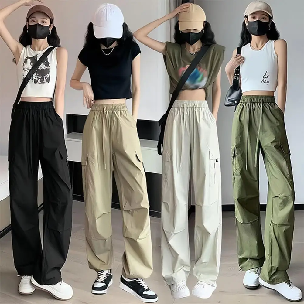 

Women Wide-leg Pants Stylish Straight Polyester Pants Comfortable Wide Leg Cargo Pants for Women Elastic Waist Trousers for Wear