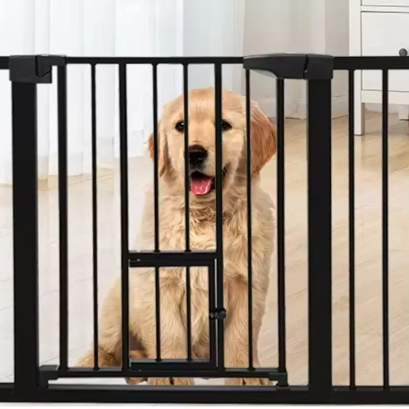 

High Quality Stainless Steel Luxury Square Dog Safety Gate with Window & Cat Door-Stair Sliding Retractable Pet Safety Barrier