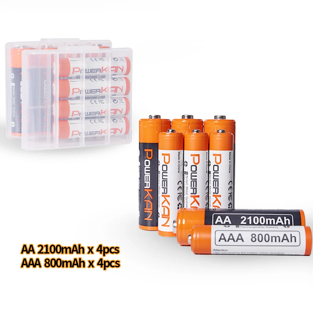 Powerkan Battery Compo Rechargeable NiMH Batteries AA 2100mAh AAA 800mAh High Capital for Household Famliy Usage Toy Remote Tool