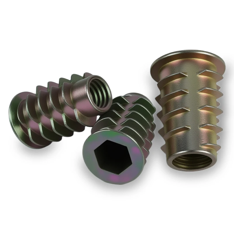 Porca de móveis de madeira liga de zinco encanta porcas de inserção m4m5m6m8m10 hexágono soquete allen cabeça rosca embutida porca de inserção e-porca