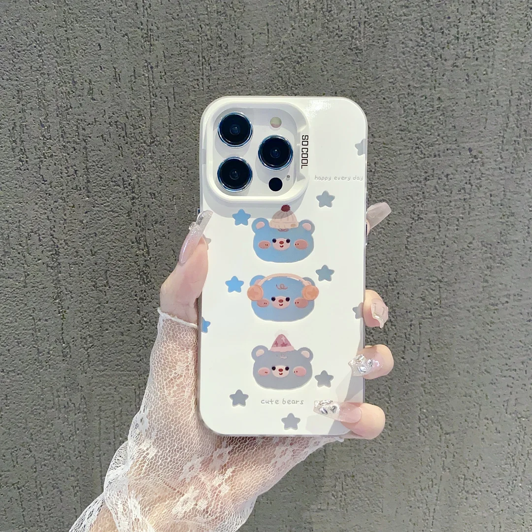 

Cute bear design phone case for iPhone 16 15 14 13 12 11 Pro/ Max/Plus shock-proof rear cover anti-fingerprint