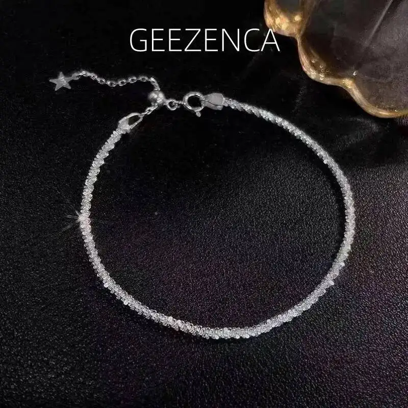 GEEZENCA Shiny 925 Sterling Silver Link chain Bracelets For Women Simple Trendy Sparkling Thin Stackable Bracelet Double Layer