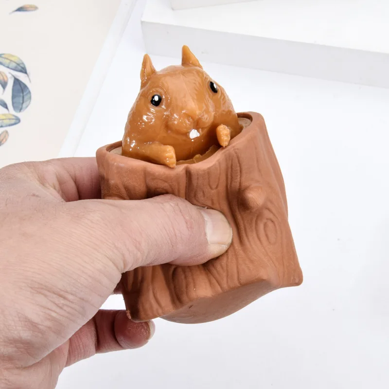 

Cute Animal Squirrel Squeeze Squirrel Vent Squirrel Cup Decompression Toy Stump Rubber Stake Fidget Toys Gift For Friends