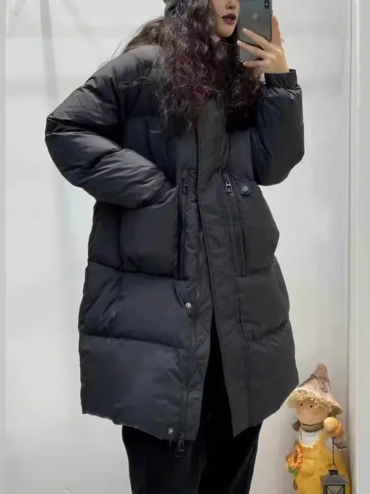 Winter Coat Female 2024 New White Duck Down Warm Long Down Coats Fashion Loose Leisure Thickened Stand-up Collar Puffer Jacket