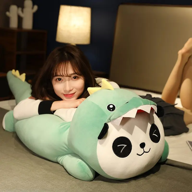 

120CM Big Size Long Lovely Panda Transformed Dinosaur Plush Toy Soft Cartoon Animal Stuffed Doll Pillow for Kids Birthday Gift