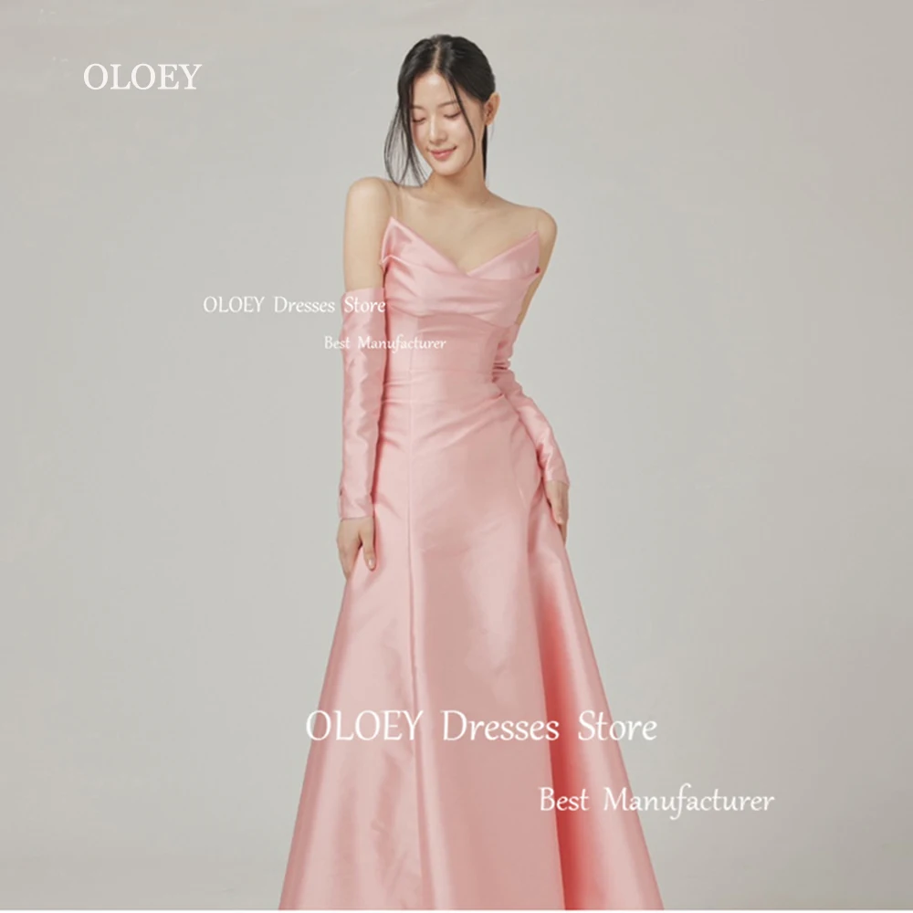 OLOEY Simple Fairy Blush Pink Evening Dresses Korea Wedding Photo Shoot V Neck Satin Party Prom Gowns Corset Floor Length A Line