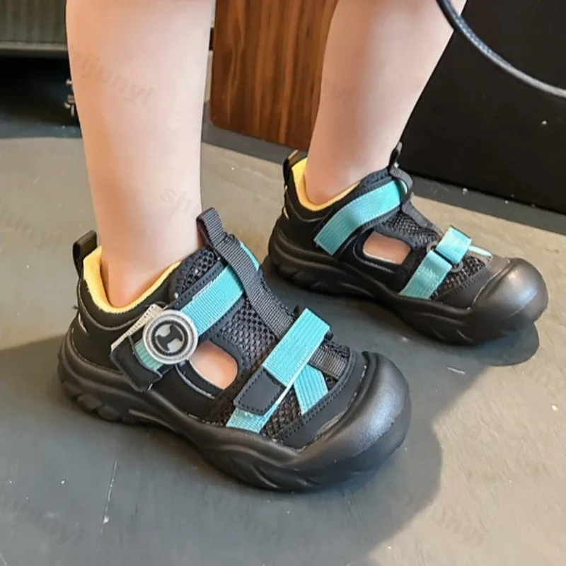

Summer Children Sports Sandals 2025 New Baby Anti-kick Soft Sole Hollow Out Breathable Boy's Mesh Sandals Kids Beach Shoes
