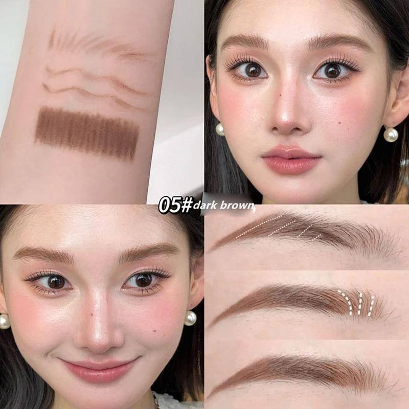 ดินสอเขียนคิ้ว 2 in 1 เครื่องสำอางมืออาชีพสำหรับผู้หญิง 6 สี กันน้ำ แปรงสักคิ้ว ติดทนนาน